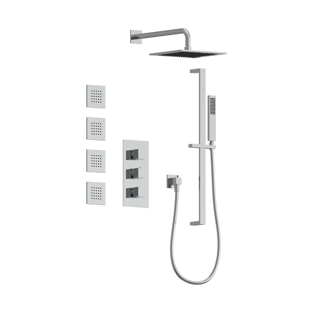 AQUALEM TSKT3203 Universal 3-Way SQ Thermostatic Shower Trim Set, 4 Body Sprays (REQ.:HW3400.RI)