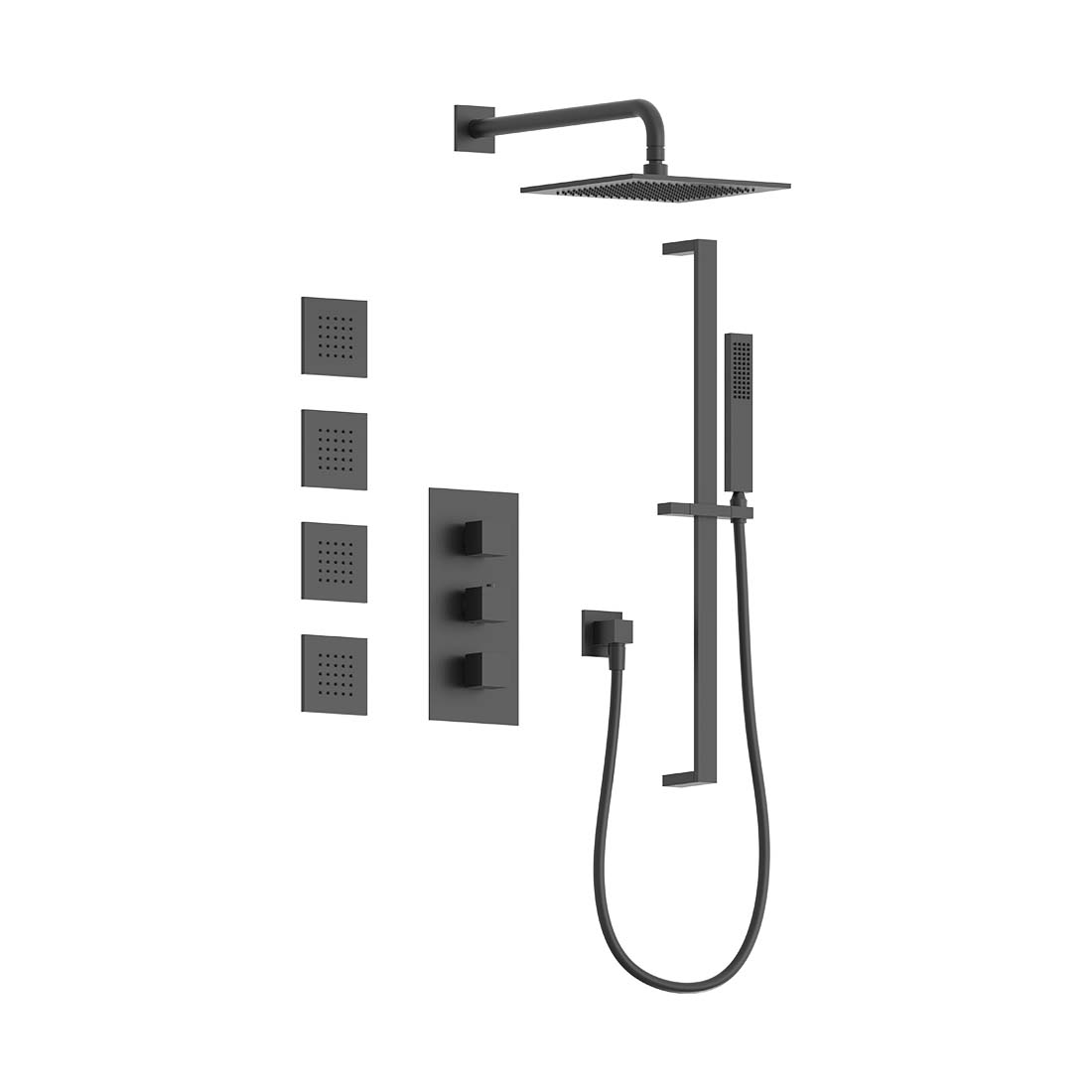 AQUALEM TSKT3203 Universal 3-Way SQ Thermostatic Shower Trim Set, 4 Body Sprays (REQ.:HW3400.RI)