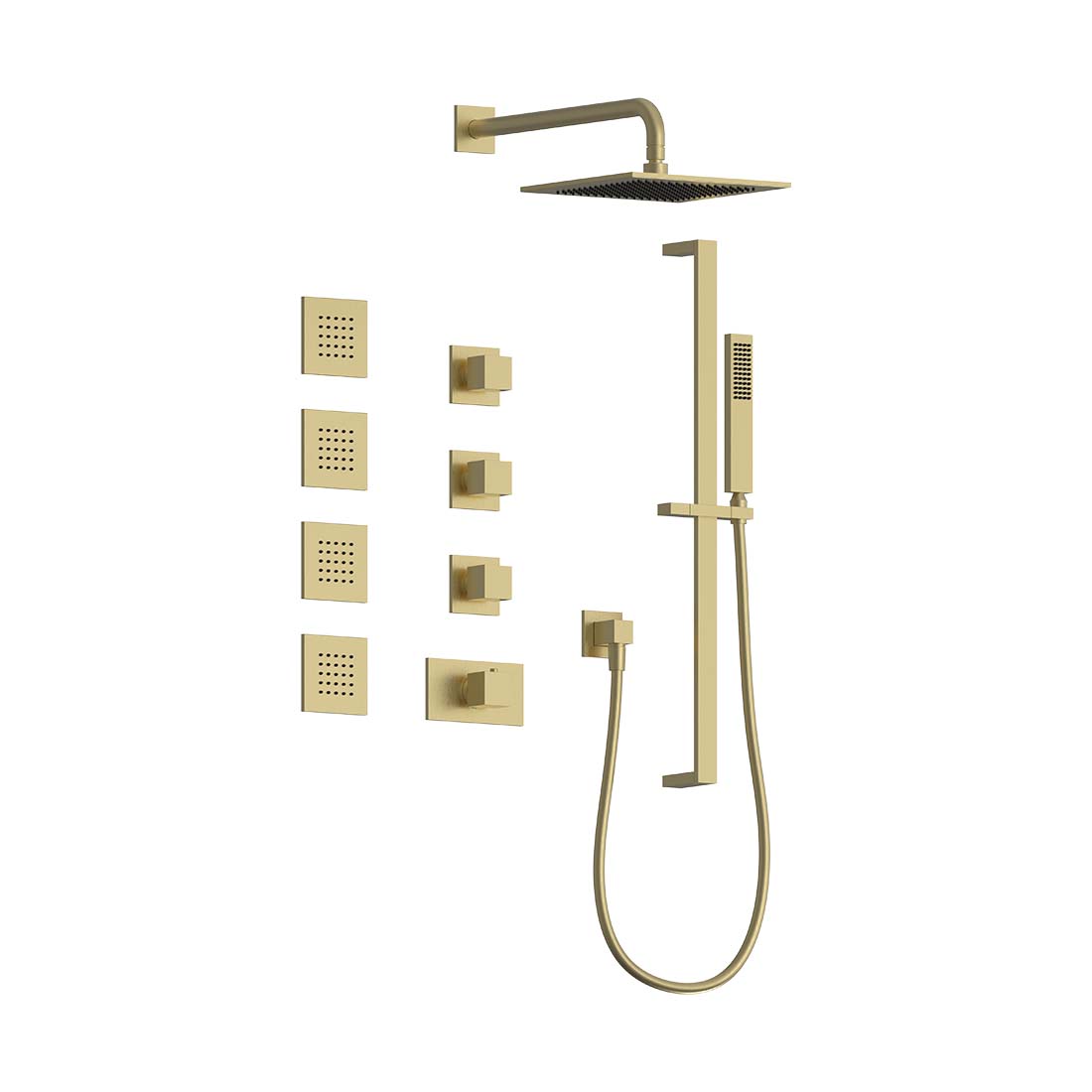 AQUALEM TSKT3213 Universal 3-Way SQ THM Shower Trim Set, 4 Body Sprays (REQ.:TV3000.RI & VC3000.RI X3)