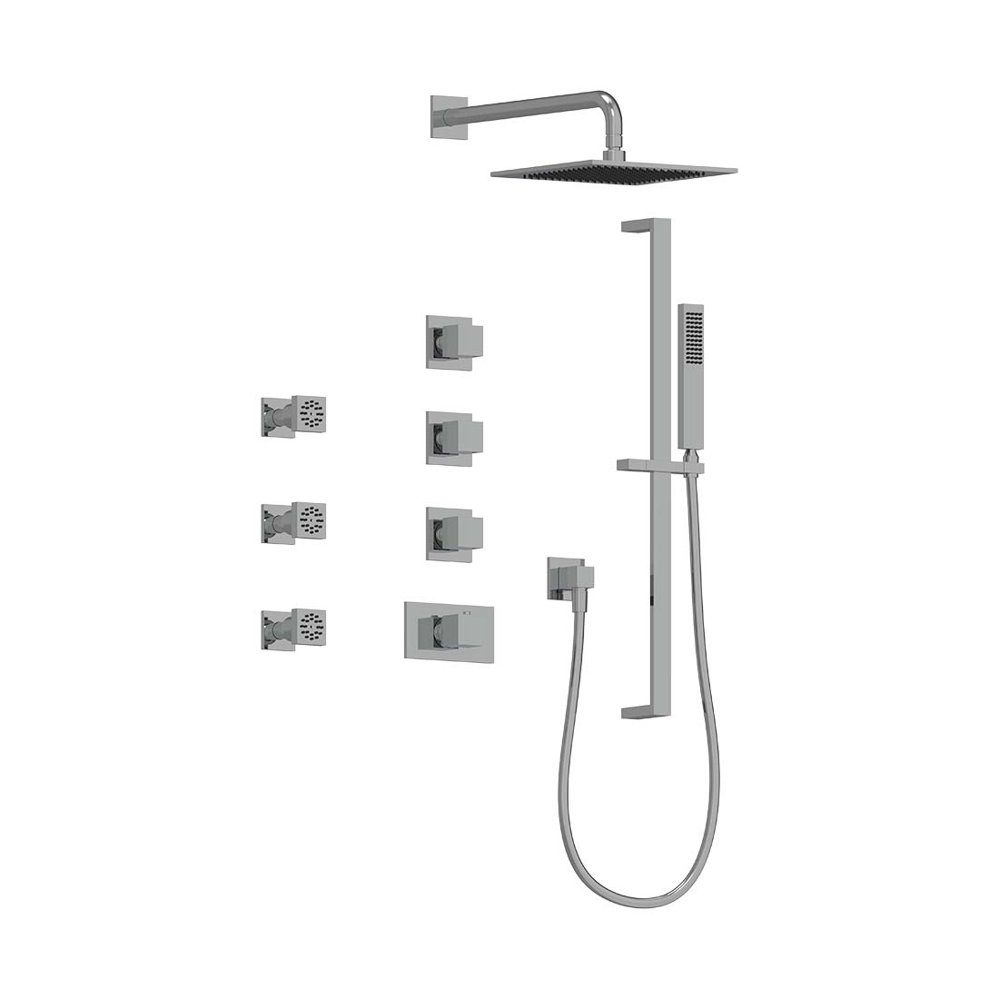 AQUALEM TSKT3213A Universal 3-Way SQ THM Shower Trim Set, 3 ADJ Sprays (REQ.:TV3000.RI & VC3000.RI X3)