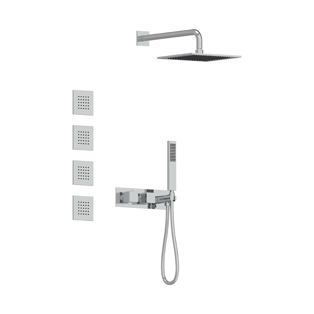 AQUALEM TSKT3214 Universal 3-Way SQ Thermostatic Shower Trim Set, 4 Body Sprays (REQ.:HW2700.RI) Main image