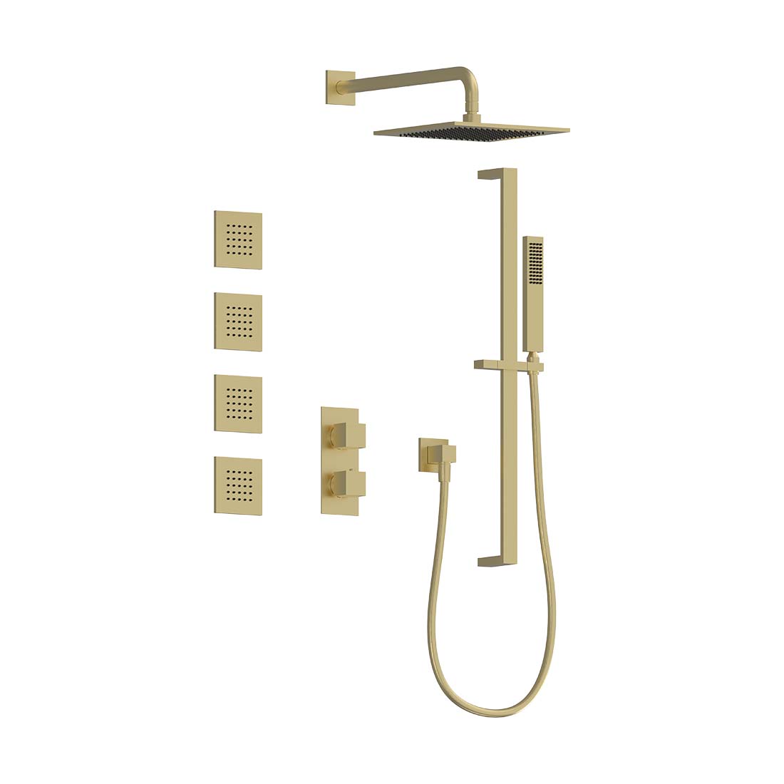AQUALEM TSKT3233 Universal 3-Way SQ Thermostatic Shower Trim Set, 4 Body Sprays (REQ.:HW2300.RI)