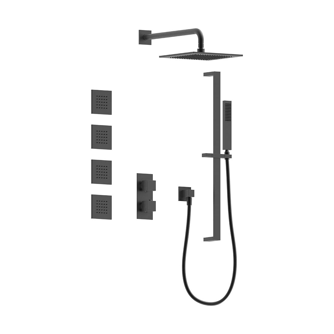 AQUALEM TSKT3233 Universal 3-Way SQ Thermostatic Shower Trim Set, 4 Body Sprays (REQ.:HW2300.RI)
