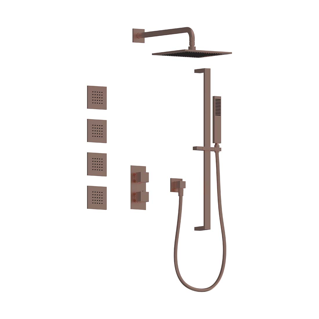 AQUALEM TSKT3233 Universal 3-Way SQ Thermostatic Shower Trim Set, 4 Body Sprays (REQ.:HW2300.RI)