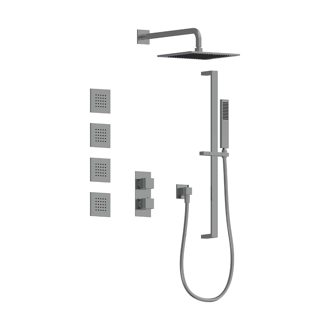 AQUALEM TSKT3233 Universal 3-Way SQ Thermostatic Shower Trim Set, 4 Body Sprays (REQ.:HW2300.RI)