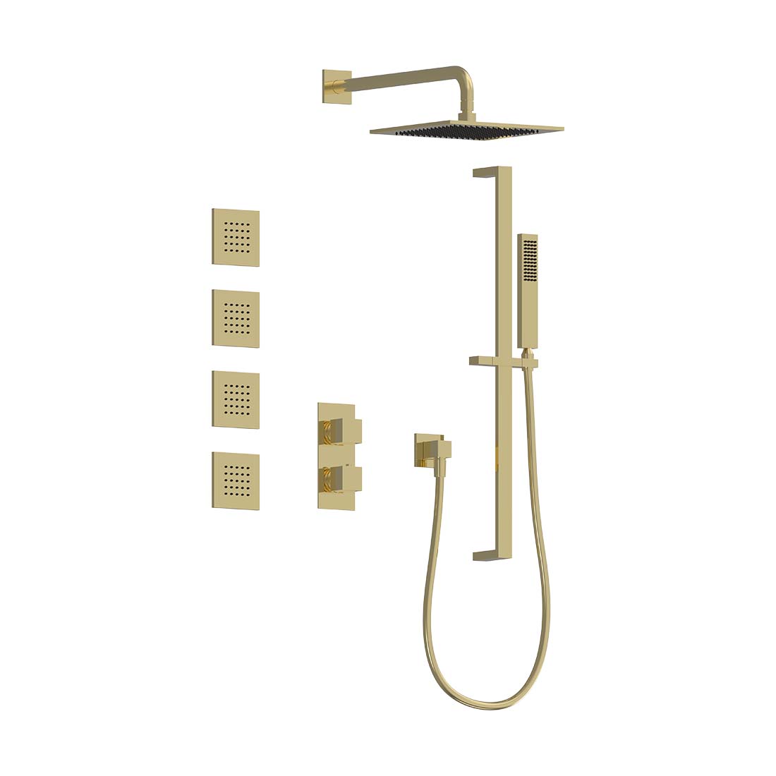 AQUALEM TSKT3233 Universal 3-Way SQ Thermostatic Shower Trim Set, 4 Body Sprays (REQ.:HW2300.RI)