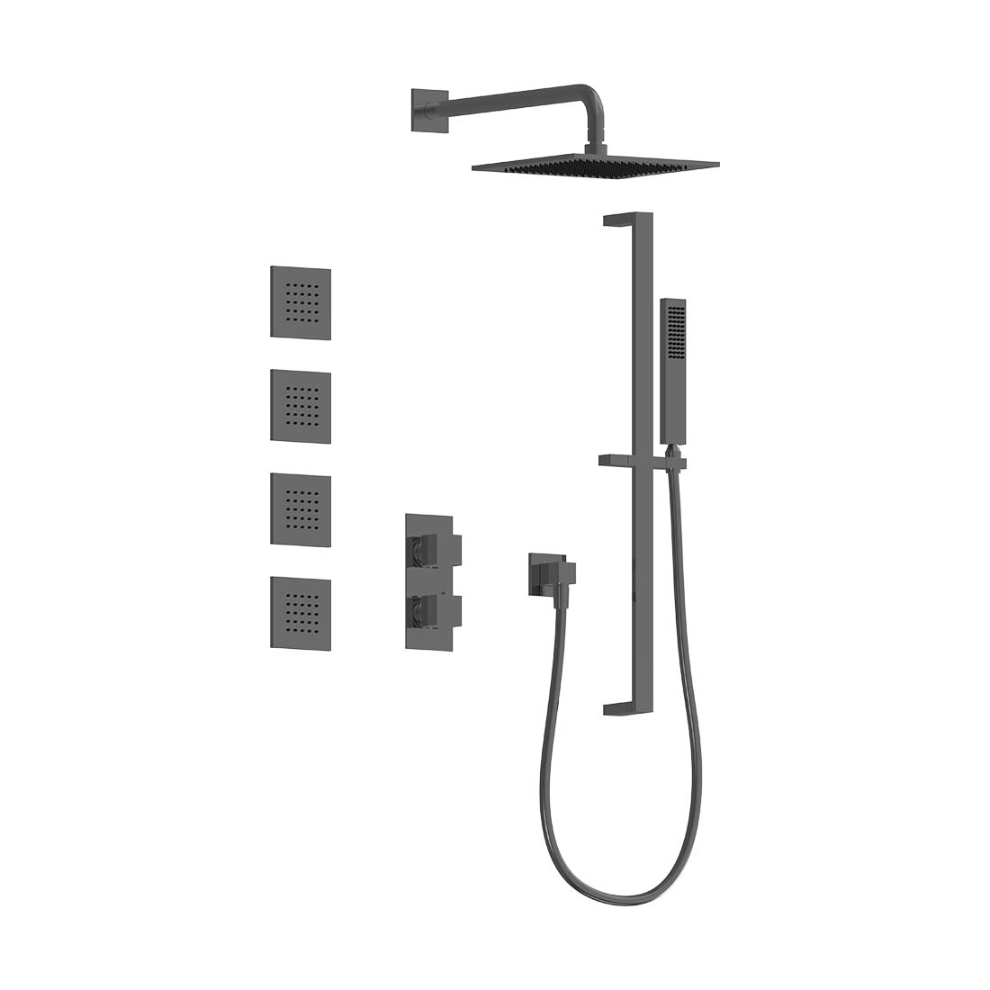 AQUALEM TSKT3233 Universal 3-Way SQ Thermostatic Shower Trim Set, 4 Body Sprays (REQ.:HW2300.RI)