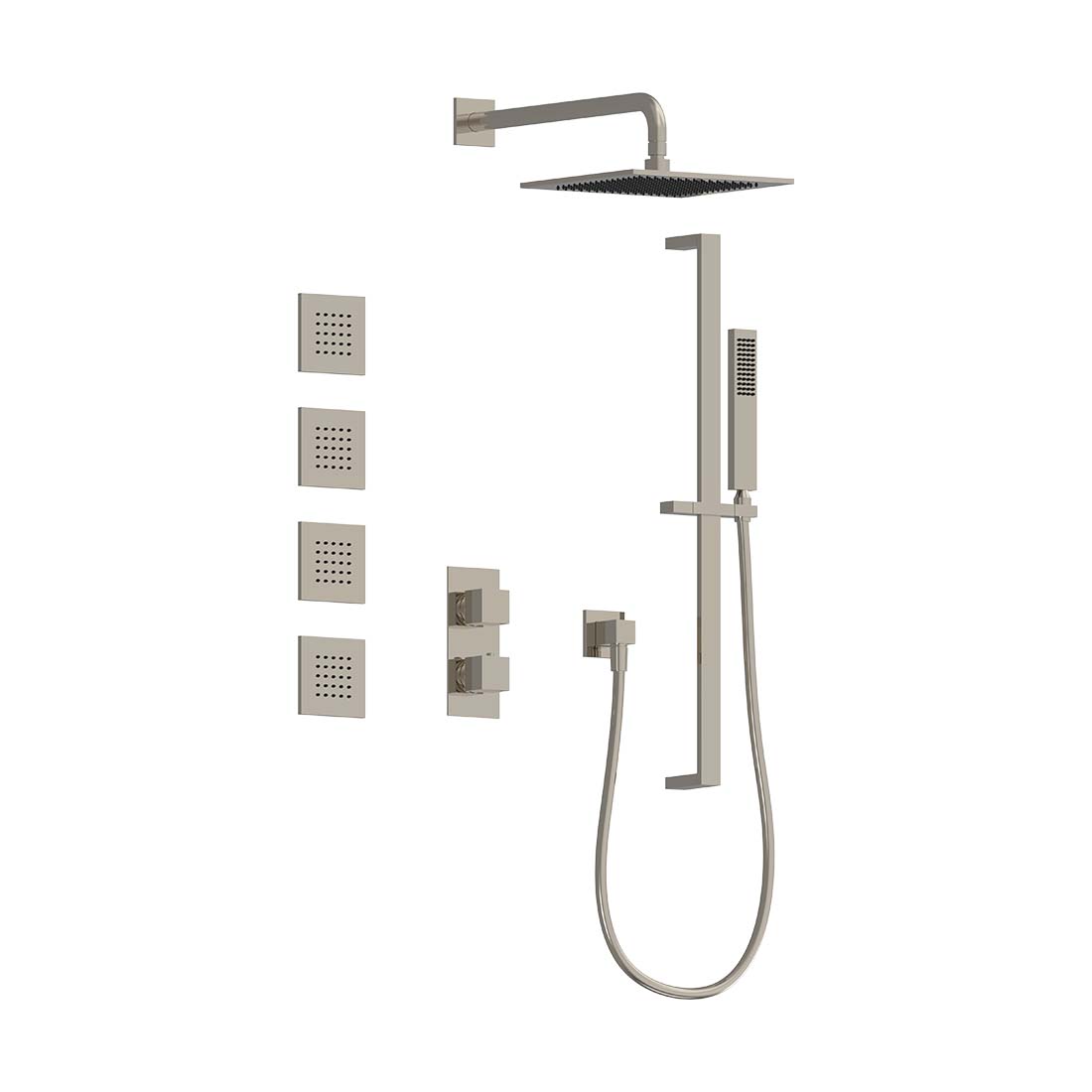 AQUALEM TSKT3233 Universal 3-Way SQ Thermostatic Shower Trim Set, 4 Body Sprays (REQ.:HW2300.RI)