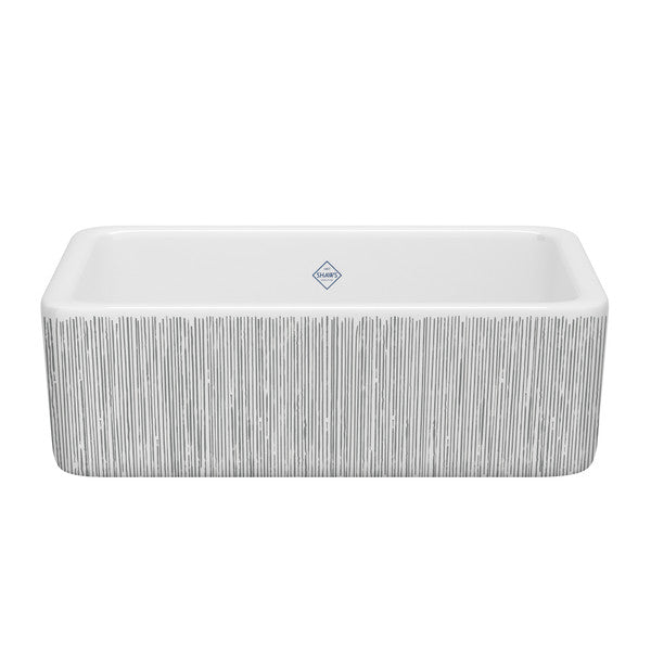SHAWS RC3018 30 Inch Lancaster White Single Bowl Farmhouse Apron Front Fireclay Kitchen Sink With Lines Design Secondary image