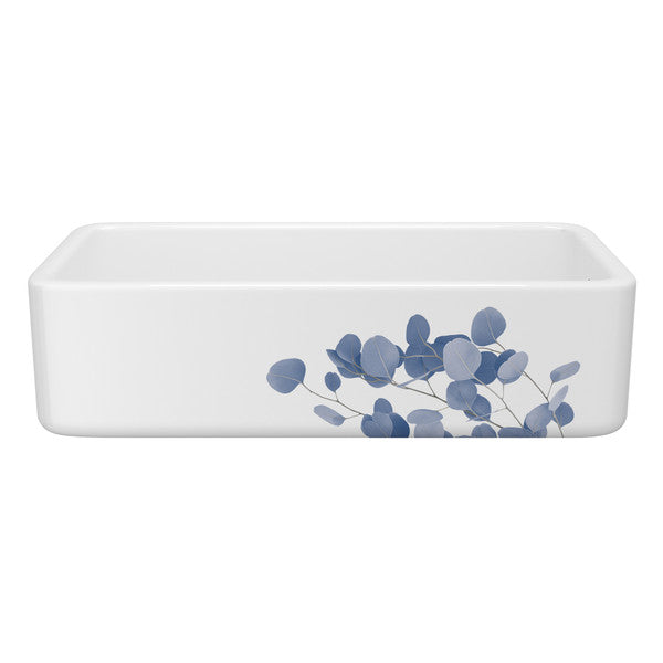 SHAWS RC3618 36" Lancaster White Single Bowl Farmhouse Apron Front Fireclay Kitchen Sink With Eucalyptus Design Main image