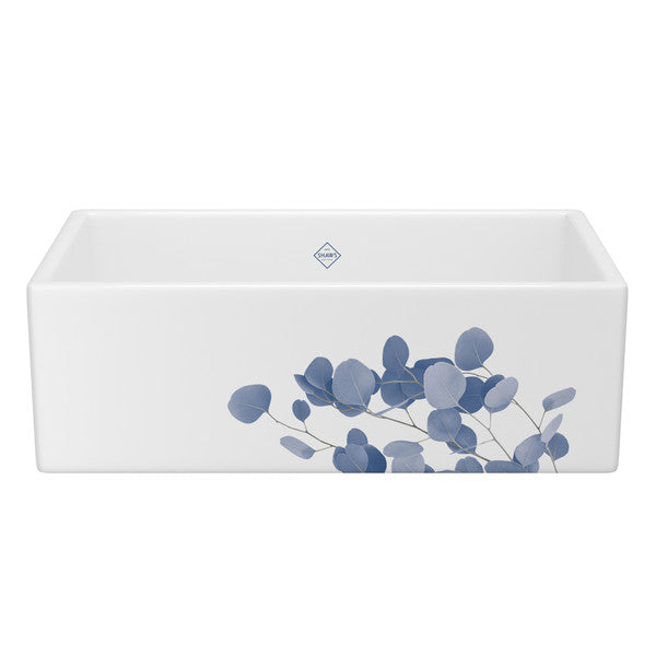 SHAWS MS3318 33 Inch Shaker White Single Bowl Apron Front Fireclay Kitchen Sink With Eucalyptus Design Main image