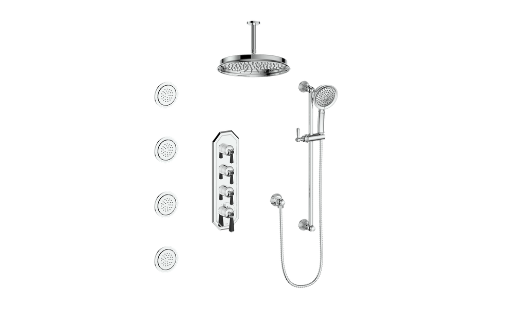 VOGT SET.C1.350.936 Carinthia 3/4" High-Flow TH Shower Kit with Body Jets and 6" Ceiling Arm