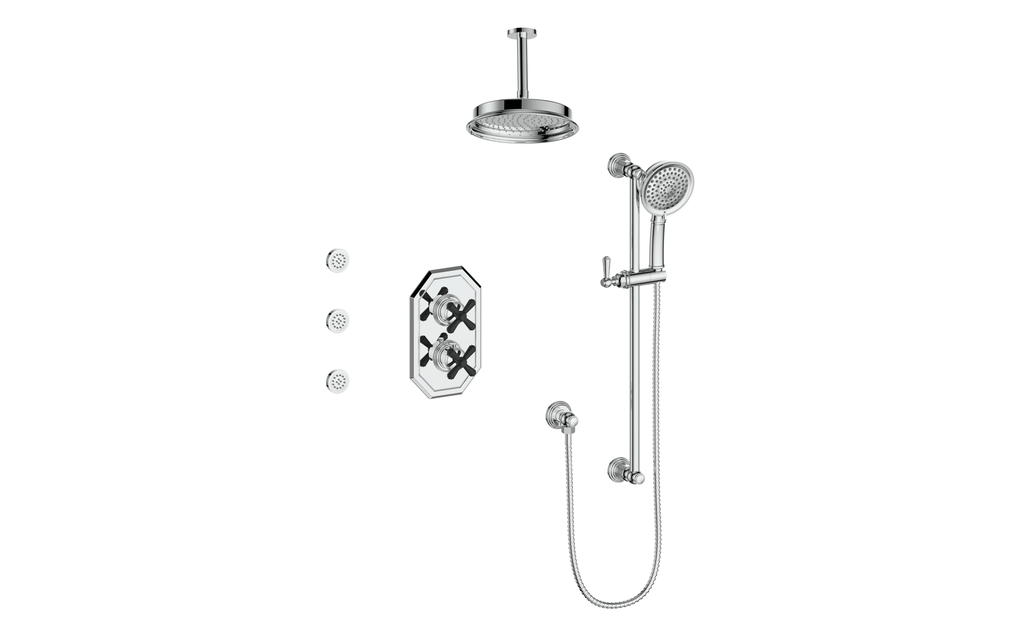 VOGT SET.C1.320.816 Carinthia 3-Way TH Shower Kit with Body Jets and 6" Ceiling Arm