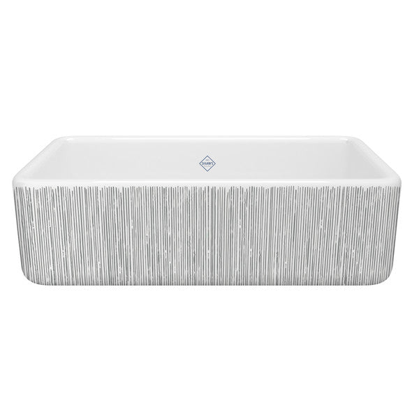 SHAWS RC3318 33 Inch Lancaster White Single Bowl Farmhouse Apron Front Fireclay Kitchen Sink With Lines Design Secondary image