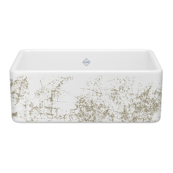 SHAWS MS3018 30 Inch Shaker White Single Bowl Farmhouse Apron Front Fireclay Kitchen Sink With Metallic Design Main image