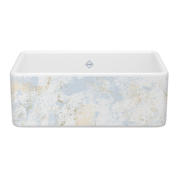 SHAWS MS3018 30 Inch Shaker White Single Bowl Farmhouse Apron Front Fireclay Kitchen Sink With Patina Design Main image