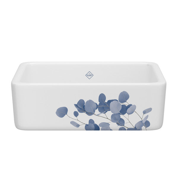 SHAWS RC3018 30 Inch Lancaster White Single Bowl Farmhouse Apron Front Fireclay Kitchen Sink With Eucalyptus Design Main image