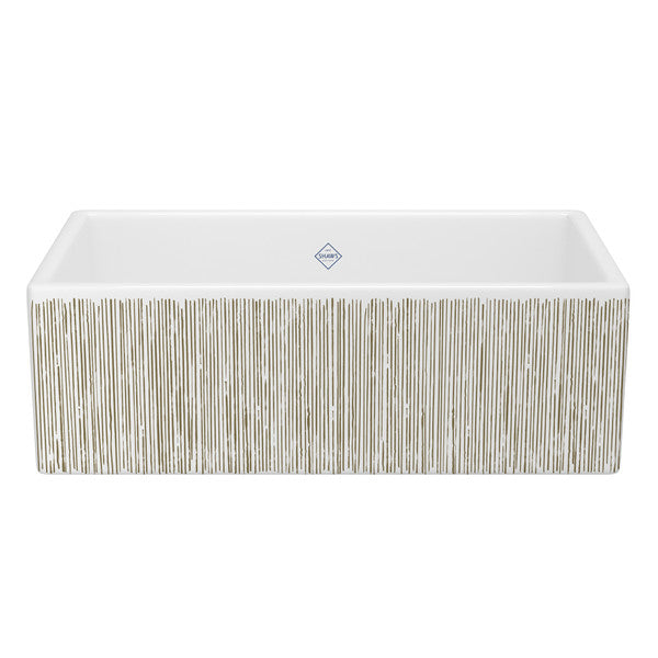 SHAWS MS3318 33 Inch Shaker White Single Bowl Apron Front Fireclay Kitchen Sink With Lines Design Main image