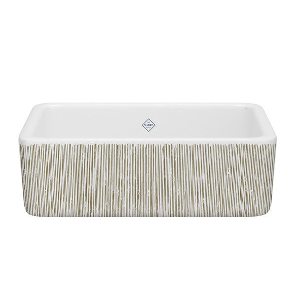 SHAWS RC3018 30 Inch Lancaster White Single Bowl Farmhouse Apron Front Fireclay Kitchen Sink With Lines Design Main image
