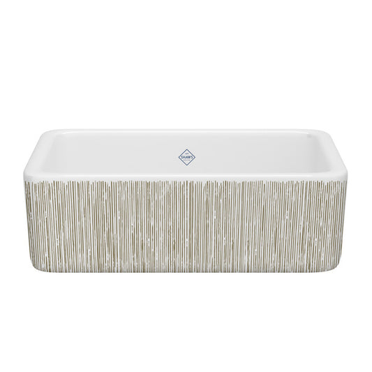 SHAWS RC3018 30 Inch Lancaster White Single Bowl Farmhouse Apron Front Fireclay Kitchen Sink With Lines Design