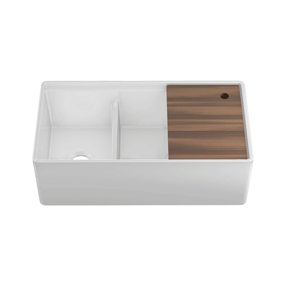 HOME REFINEMENTS 103619 Apron Front Undermount Double Bowl Kitchen Sink With Accessory Ledge, 36"X19"X11-1/2" Main image