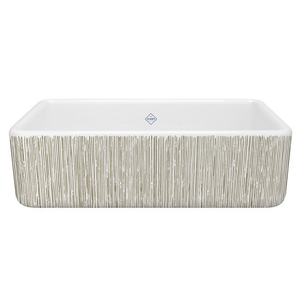 SHAWS RC3318 33 Inch Lancaster White Single Bowl Farmhouse Apron Front Fireclay Kitchen Sink With Lines Design Main image