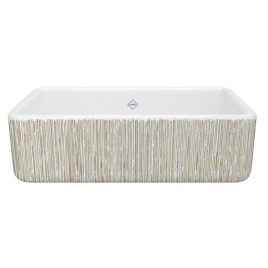 SHAWS RC3318 33 Inch Lancaster White Single Bowl Farmhouse Apron Front Fireclay Kitchen Sink With Lines Design
