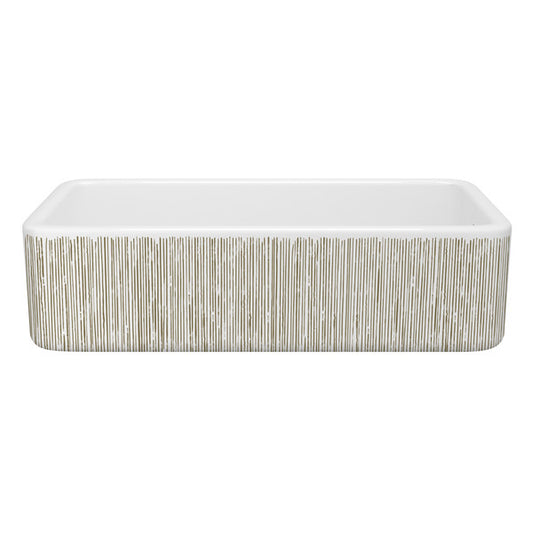 SHAWS RC3618 36 Inch Lancaster White Single Bowl Farmhouse Apron Front Fireclay Kitchen Sink With Lines Design