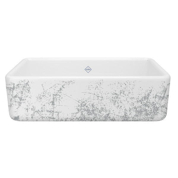 SHAWS RC3318 33 Inch Lancaster White Single Bowl Farmhouse Apron Front Fireclay Kitchen Sink With Metallic Design Secondary image