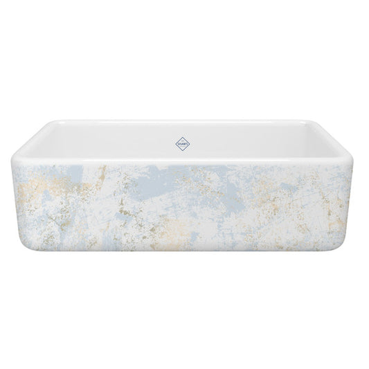 SHAWS RC3318 33 Inch Lancaster White Single Bowl Farmhouse Apron Front Fireclay Kitchen Sink With Patina Design