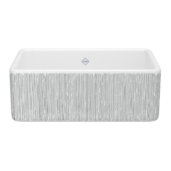 SHAWS MS3018 30 Inch Shaker White Single Bowl Farmhouse Apron Front Fireclay Kitchen Sink With Lines Design Secondary image