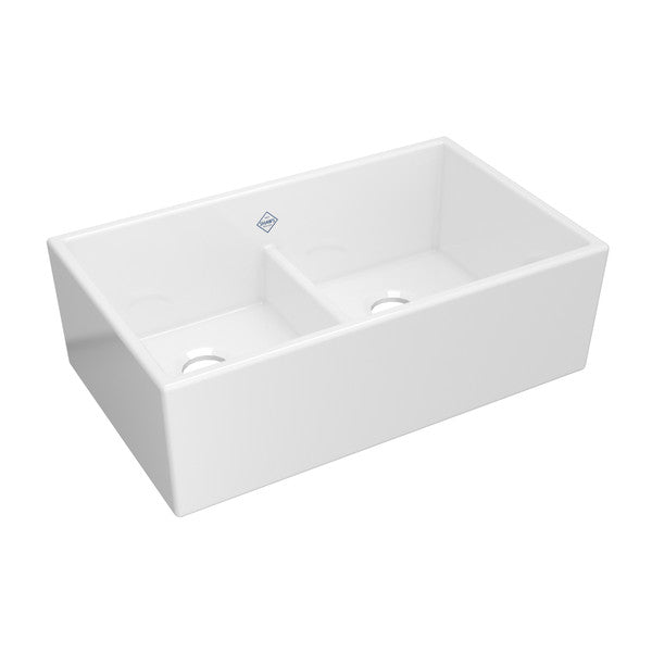SHAWS MS3320 33 Inch Shaker Low Divide Double Bowl Apron Front Fireclay Kitchen Sink Main image